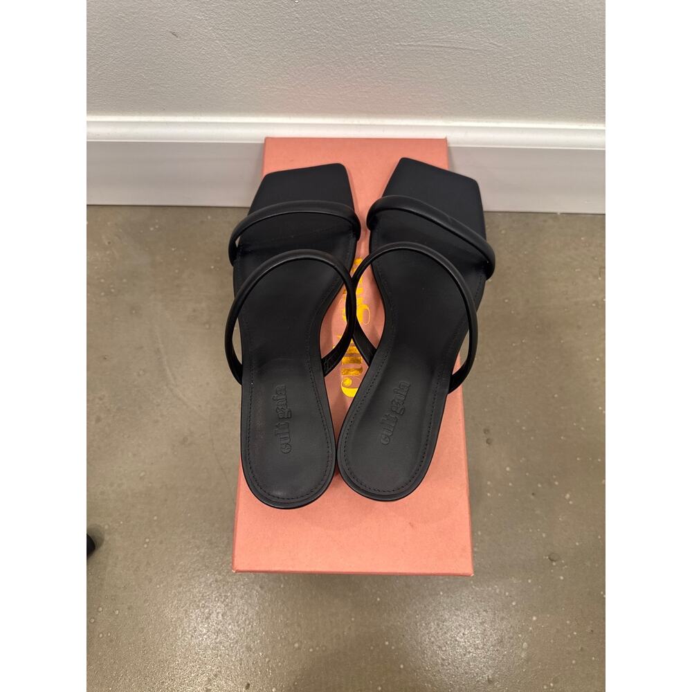 Cult Gaia Liz Leather Slide Sandal — Black, Bamboo-Effect Block Heel, Square Toe - Picture 7 of 9